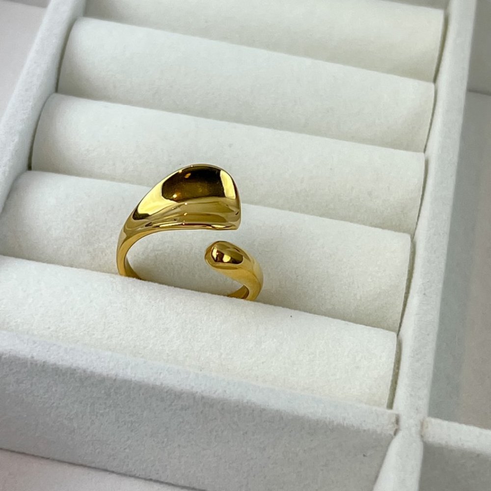 Gold Plated Geometric Ring Gold Chunky Ring Size 7 - Picture 7 of 11